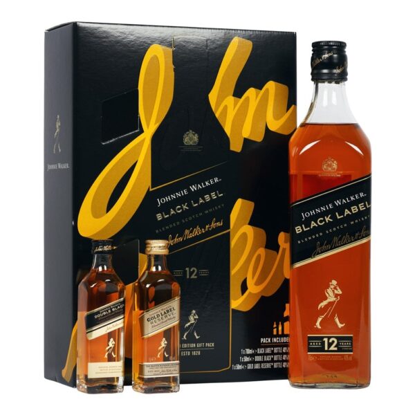 Johnnie Walker Black Label + Gold Label and Double Black Miniatures Gift Pack